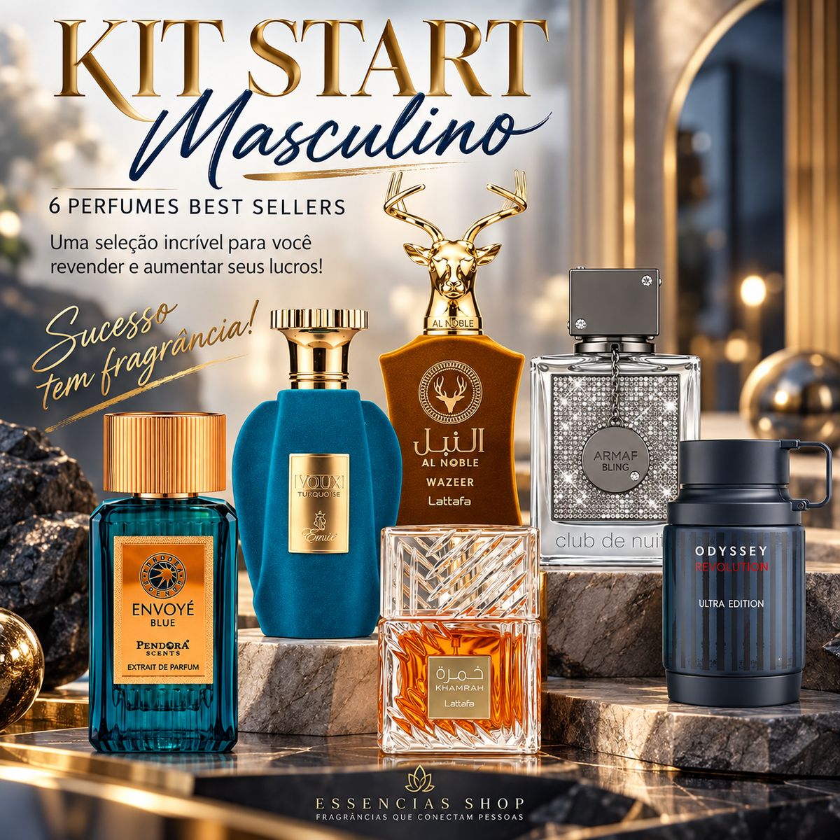 KIT START MASCULINO – 6 PERFUMES ÁRABES PARA REVENDA