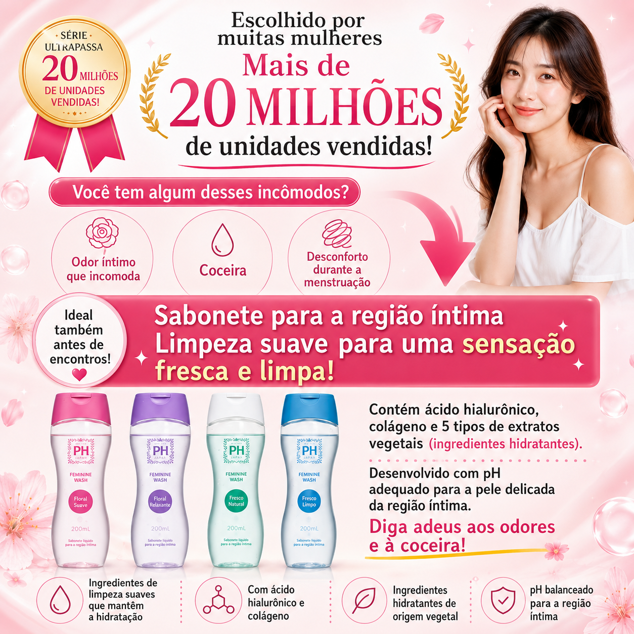 PH JAPAN FEMININE WASH SABONETE INTIMO FRESH POWDER MINT 150ml